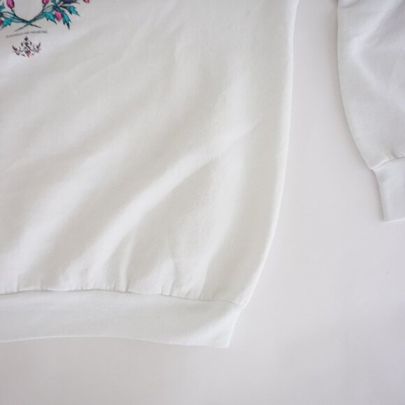 Vintage Fruit of Loom White Cottagecore Floral Crewneck Sweatshirt L - Picture 5 of 9